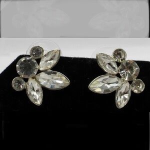 Vintage Silver Tone Rhinestone Earrings for Pierced Ears